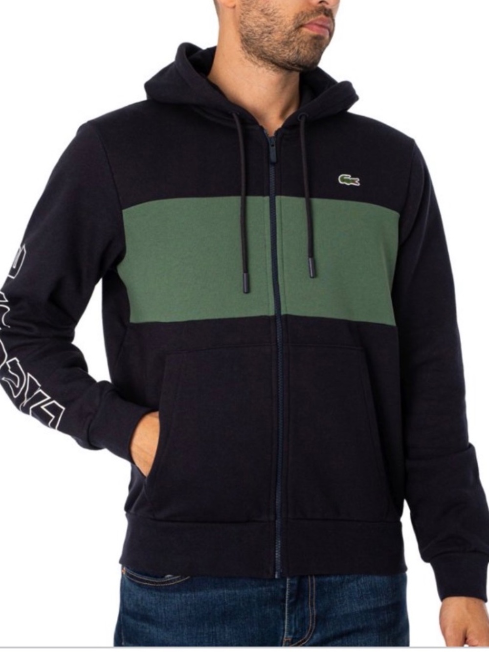 Lacoste Men's Zip-Up Colorblock Hoodie SH1416 Blk/Green XXL NWT